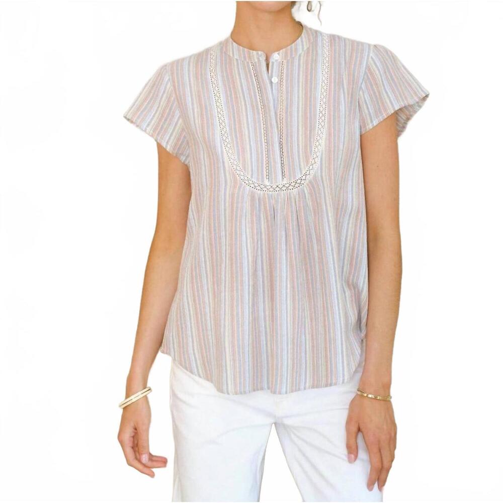 NEW M.A.B.E. freya capped sleeve top in multi stripe